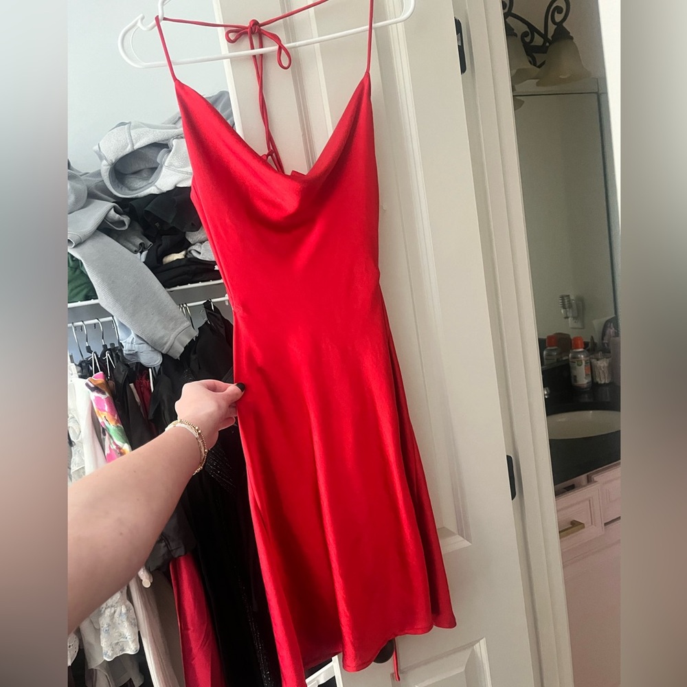 Princess Polly red satin cowl neck dress